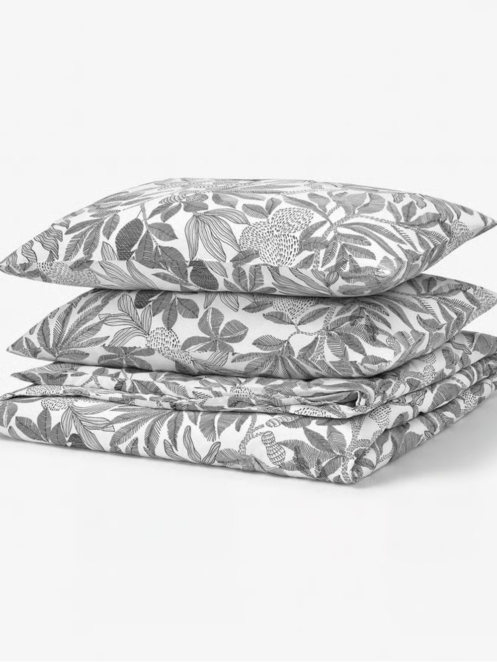IKEA Leaf and Floral Duvet Cover in Gray and White